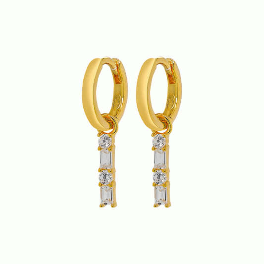 Huggie Earring with Bar Drop CZ - Sterling Silver with Gold Plating