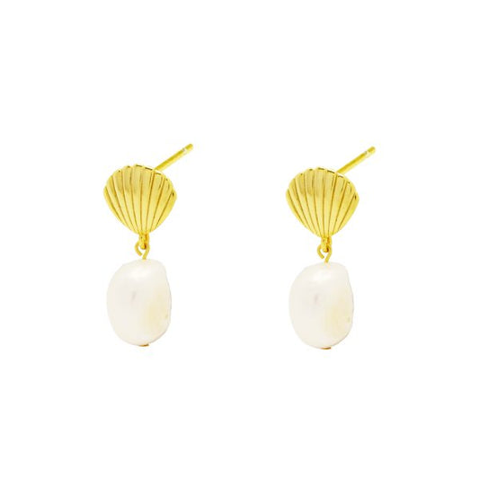 Hanging Pearl Shell Earring - Sterling Silver with Gold Plating