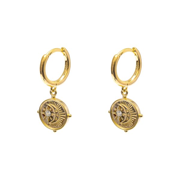 Huggie Earrings Moon & Star CZ - Sterling Silver with Gold Plating