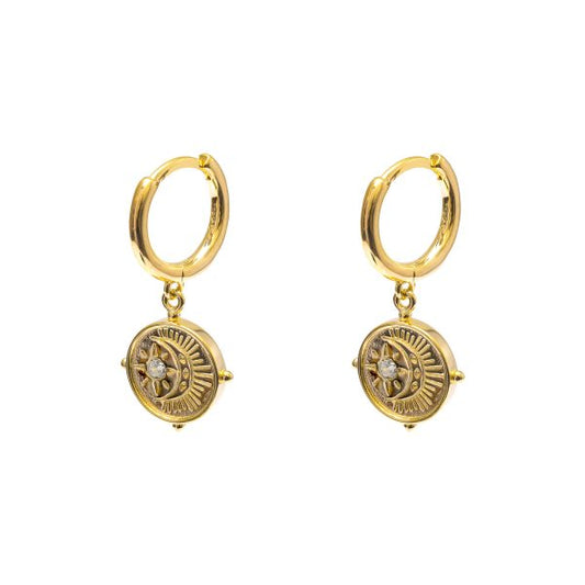 Huggie Earrings Moon & Star CZ - Sterling Silver with Gold Plating