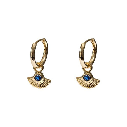 Huggie Fan Blue CZ Earring - Sterling Silver with Gold Plating