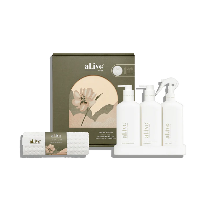 Al.ive Body - The Retreat kitchen trio & towel gift set - lemon myrtle & honeydew