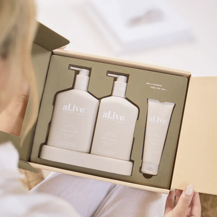 Al.ive Body - The Retreat wash & lotion duo + hand cream gift set - sea cotton & coconut